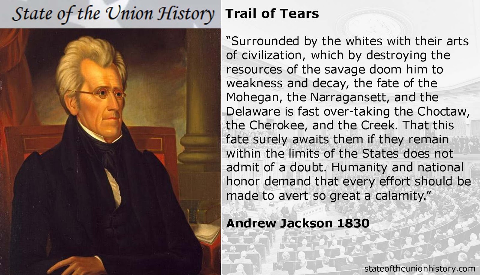 1829 Andrew Jackson - Trail of Tears | State of the Union History